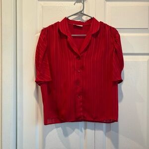 Vintage So what! Red Striped Button Up Blouse